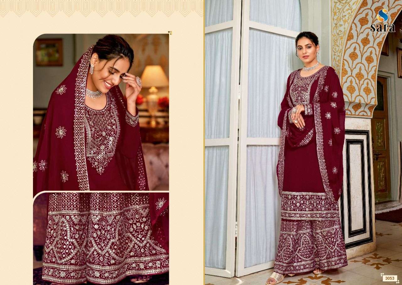 MORNI BY SARA TRENDZ 3051 TO 3054 SERIES BEAUTIFUL SHARARA SUITS COLORFUL STYLISH FANCY CASUAL WEAR & ETHNIC WEAR GEORGETTE EMBROIDERED DRESSES AT WHOLESALE PRICE