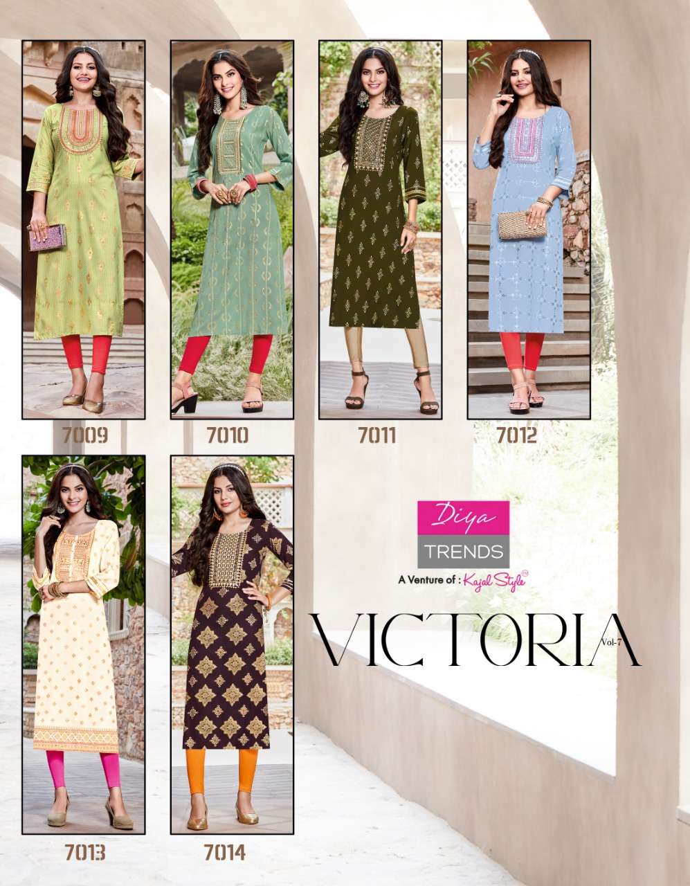Victoria Vol-7 By Diya Trends 7001 To 7014 Series Designer Stylish Fancy Colorful Beautiful Party Wear & Ethnic Wear Collection Rayon Print With Embroidered Kurtis At Wholesale Price