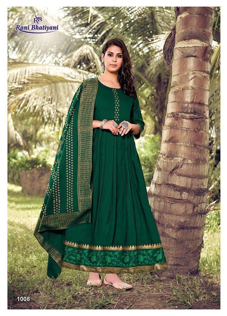 MASTANI VOL-1 BY RANI BHATIYANI 1001 TO 1008 SERIES BEAUTIFUL STYLISH FANCY COLORFUL CASUAL WEAR & ETHNIC WEAR RAYON SLUB GOWNS WITH DUPATTA AT WHOLESALE PRICE
