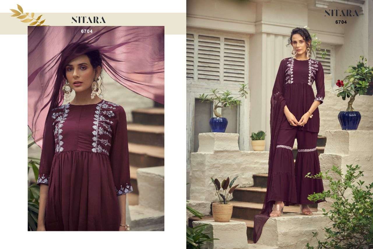 GHAZAL VOL-2 BY NITARA 6701 TO 6706 SERIES BEAUTIFUL SHARARA SUITS COLORFUL STYLISH FANCY CASUAL WEAR & ETHNIC WEAR GEORGETTE DRESSES AT WHOLESALE PRICE
