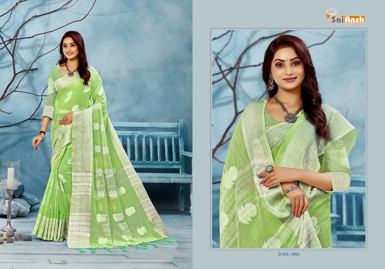 SWEET CORN BY SAI ANSH 1001 TO 1006 SERIES INDIAN TRADITIONAL WEAR COLLECTION BEAUTIFUL STYLISH FANCY COLORFUL PARTY WEAR & OCCASIONAL WEAR PURE LINEN SAREES AT WHOLESALE PRICE