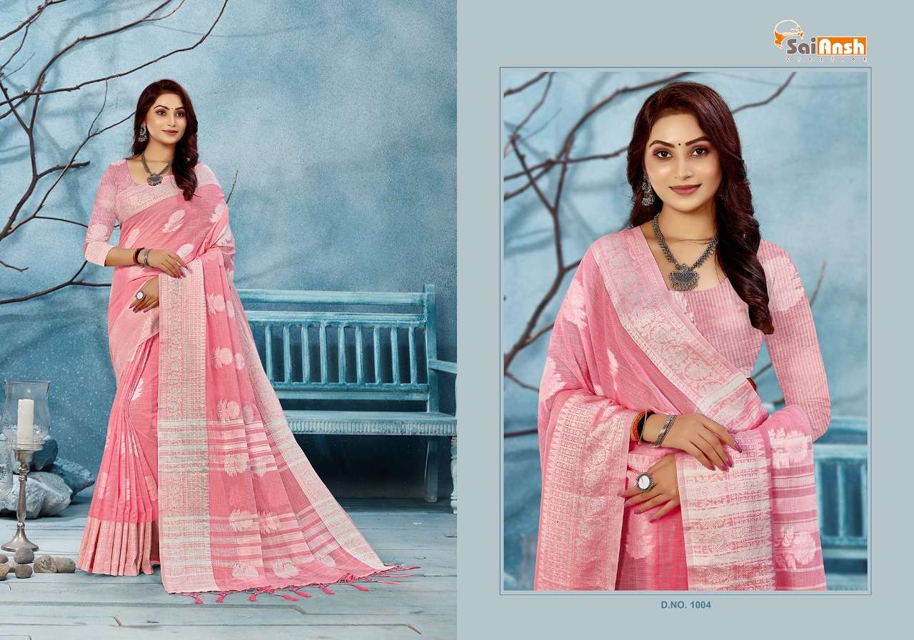 SWEET CORN BY SAI ANSH 1001 TO 1006 SERIES INDIAN TRADITIONAL WEAR COLLECTION BEAUTIFUL STYLISH FANCY COLORFUL PARTY WEAR & OCCASIONAL WEAR PURE LINEN SAREES AT WHOLESALE PRICE