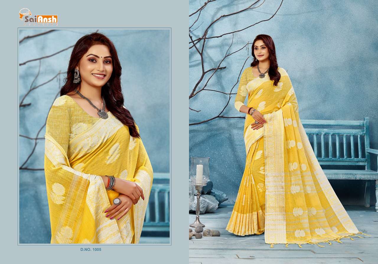 SWEET CORN BY SAI ANSH 1001 TO 1006 SERIES INDIAN TRADITIONAL WEAR COLLECTION BEAUTIFUL STYLISH FANCY COLORFUL PARTY WEAR & OCCASIONAL WEAR PURE LINEN SAREES AT WHOLESALE PRICE