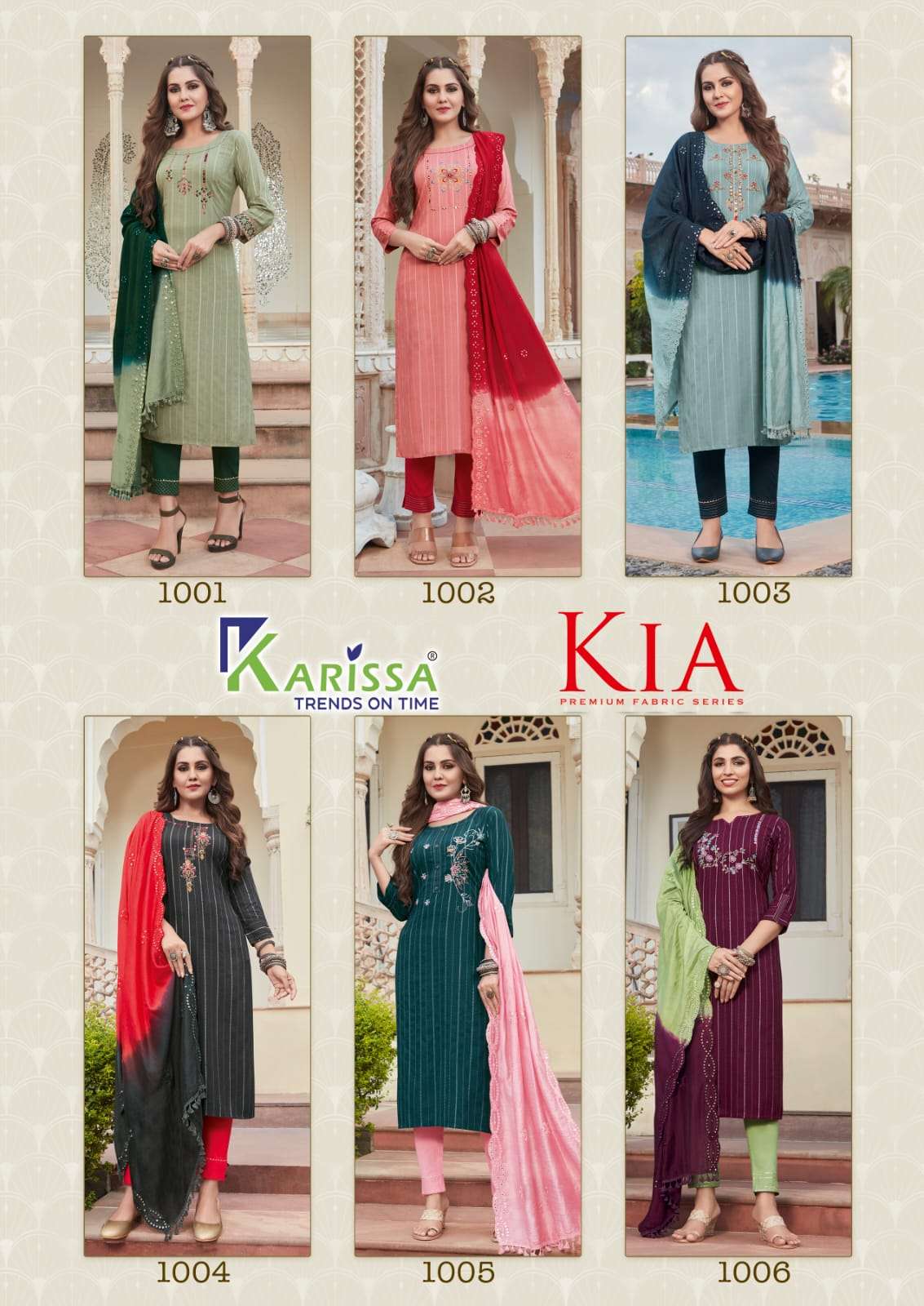 KIA BY KARISSA 1001 TO 1006 SERIES BEAUTIFUL SUITS COLORFUL STYLISH FANCY CASUAL WEAR & ETHNIC WEAR PURE VISCOSE RAYON DRESSES AT WHOLESALE PRICE