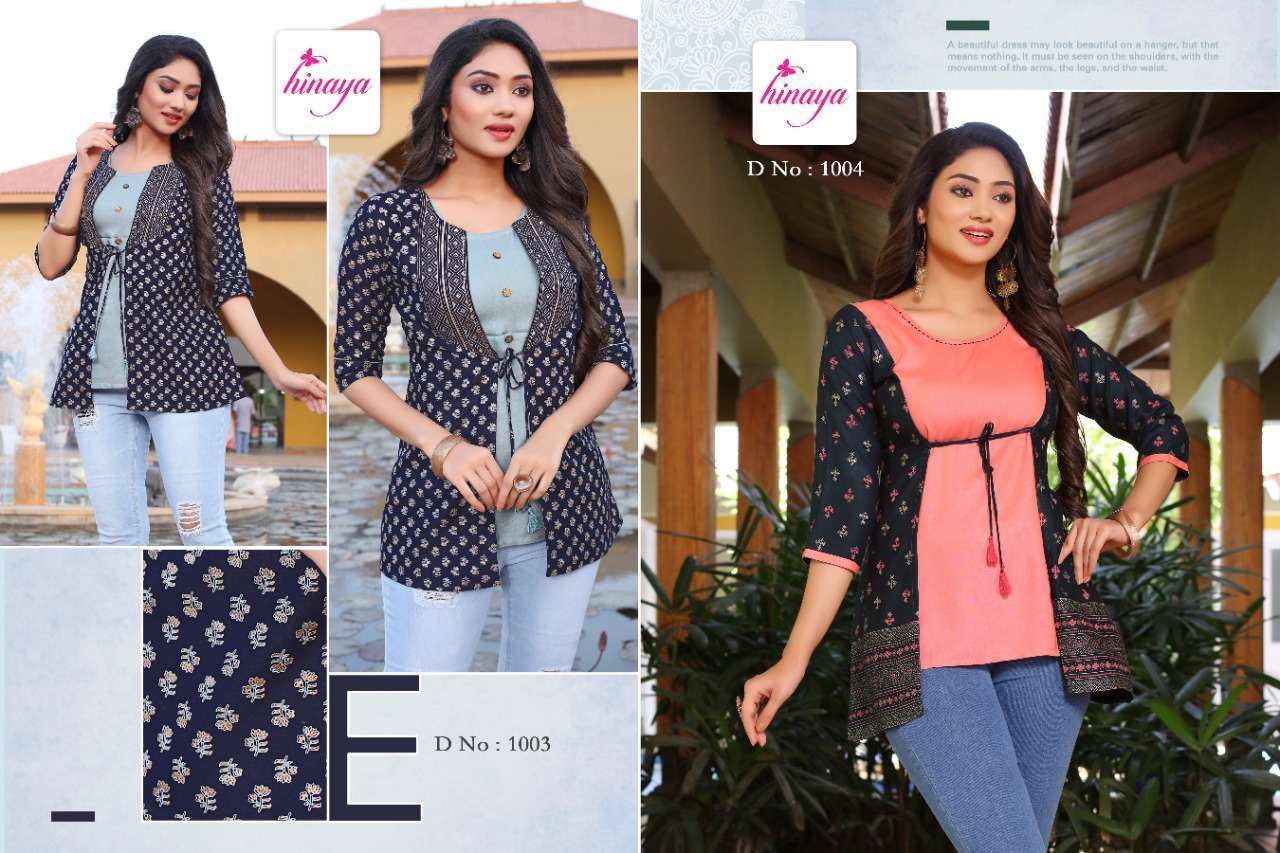 VOGUE VOL-13 BY HINAYA 1001 TO 1008 SERIES BEAUTIFUL STYLISH FANCY COLORFUL CASUAL WEAR & ETHNIC WEAR HEAVY RAYON SLUB TOPS AT WHOLESALE PRICE