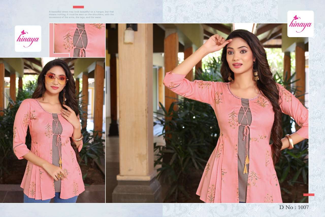 VOGUE VOL-13 BY HINAYA 1001 TO 1008 SERIES BEAUTIFUL STYLISH FANCY COLORFUL CASUAL WEAR & ETHNIC WEAR HEAVY RAYON SLUB TOPS AT WHOLESALE PRICE