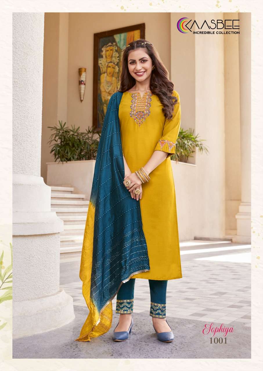 SOPHIYA BY KAASBEE 1001 TO 1006 SERIES BEAUTIFUL SUITS COLORFUL STYLISH FANCY CASUAL WEAR & ETHNIC WEAR CHINNON DRESSES AT WHOLESALE PRICE