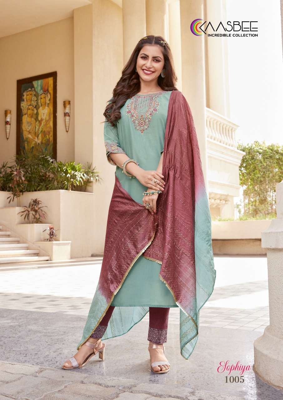 SOPHIYA BY KAASBEE 1001 TO 1006 SERIES BEAUTIFUL SUITS COLORFUL STYLISH FANCY CASUAL WEAR & ETHNIC WEAR CHINNON DRESSES AT WHOLESALE PRICE