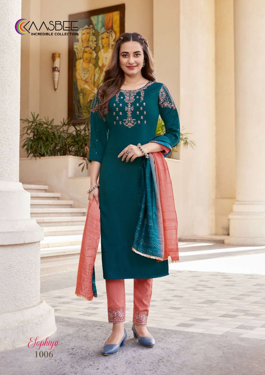 SOPHIYA BY KAASBEE 1001 TO 1006 SERIES BEAUTIFUL SUITS COLORFUL STYLISH FANCY CASUAL WEAR & ETHNIC WEAR CHINNON DRESSES AT WHOLESALE PRICE