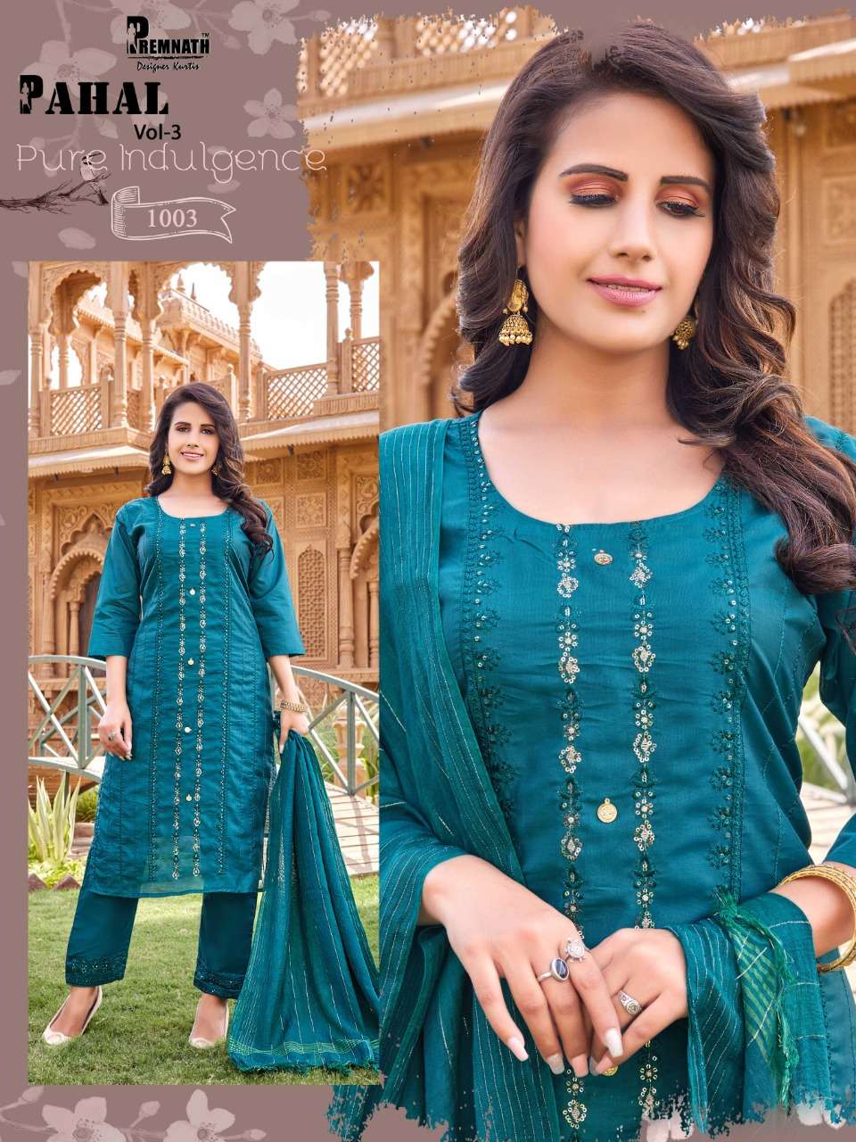 PAHAL VOL-3 BY PREMNATH 1001 TO 1006 SERIES BEAUTIFUL SUITS COLORFUL STYLISH FANCY CASUAL WEAR & ETHNIC WEAR MODAL SILK DRESSES AT WHOLESALE PRICE