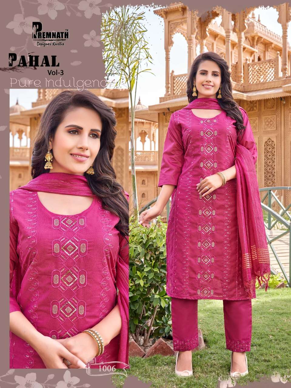 PAHAL VOL-3 BY PREMNATH 1001 TO 1006 SERIES BEAUTIFUL SUITS COLORFUL STYLISH FANCY CASUAL WEAR & ETHNIC WEAR MODAL SILK DRESSES AT WHOLESALE PRICE