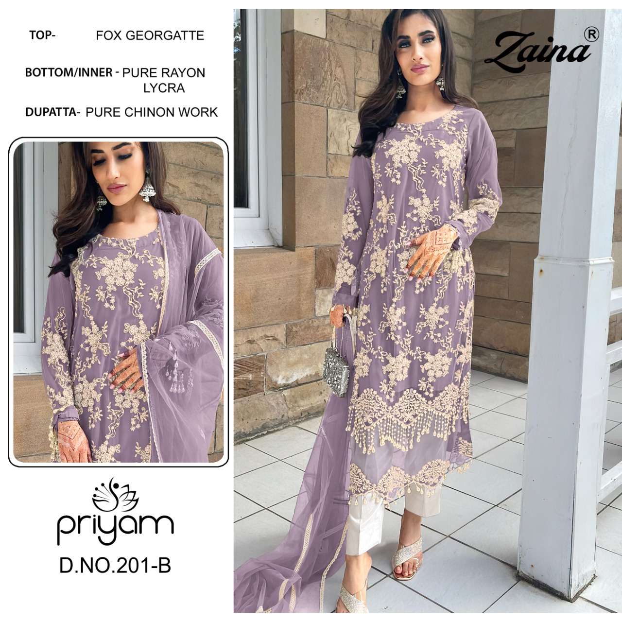 ZAINA 200 SERIES BY PRIYAM 200-A TO 207-B SERIES BEAUTIFUL PAKISTANI SUITS COLORFUL STYLISH FANCY CASUAL WEAR & ETHNIC WEAR FAUX GEORGETTE DRESSES AT WHOLESALE PRICE