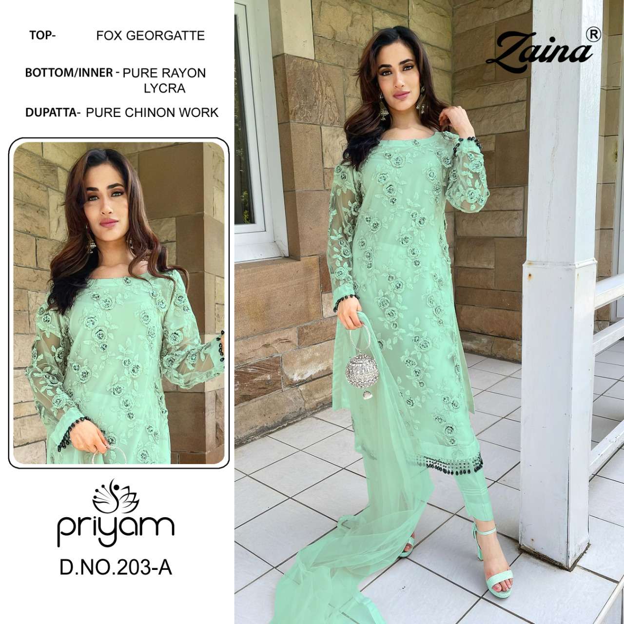 ZAINA 200 SERIES BY PRIYAM 200-A TO 207-B SERIES BEAUTIFUL PAKISTANI SUITS COLORFUL STYLISH FANCY CASUAL WEAR & ETHNIC WEAR FAUX GEORGETTE DRESSES AT WHOLESALE PRICE