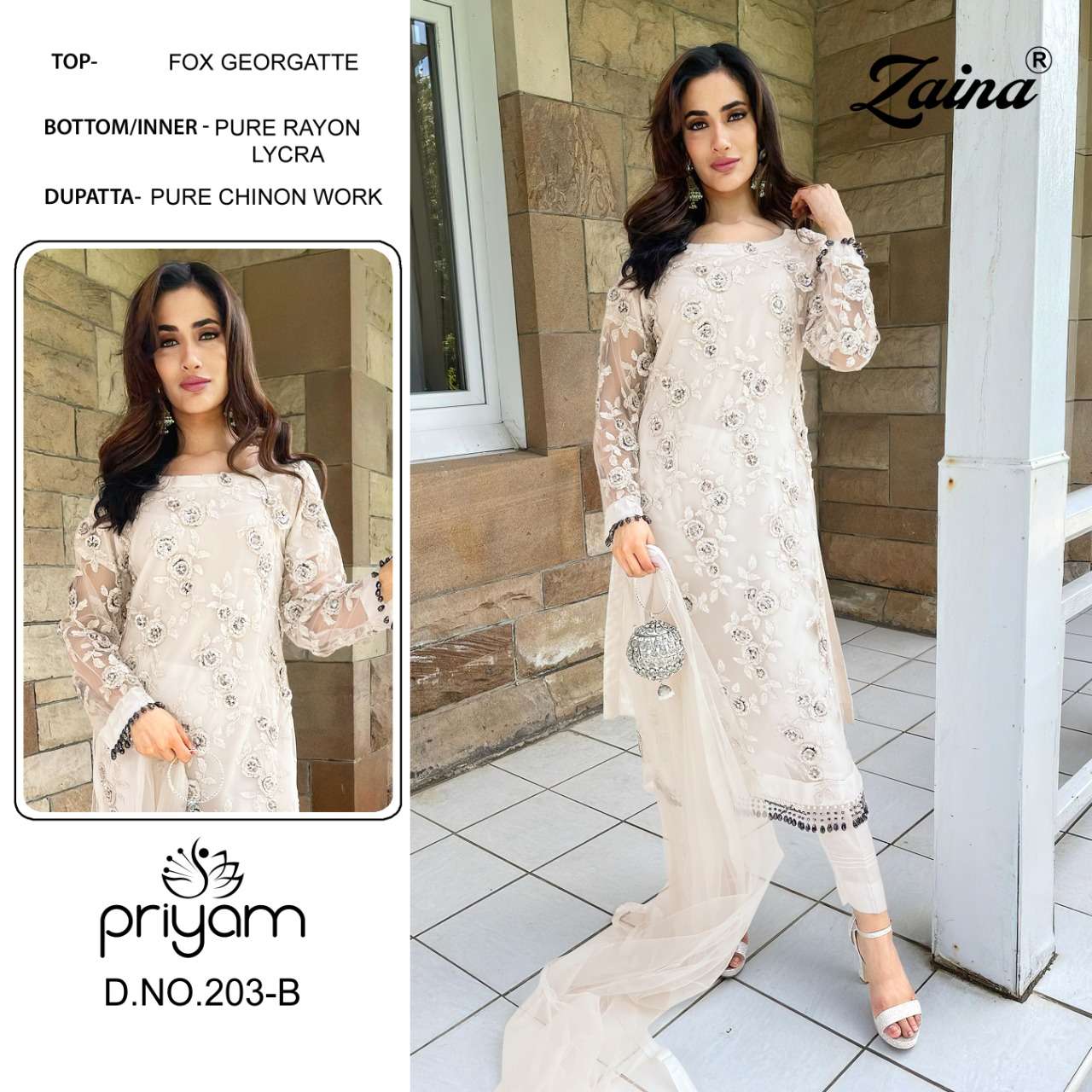 ZAINA 200 SERIES BY PRIYAM 200-A TO 207-B SERIES BEAUTIFUL PAKISTANI SUITS COLORFUL STYLISH FANCY CASUAL WEAR & ETHNIC WEAR FAUX GEORGETTE DRESSES AT WHOLESALE PRICE