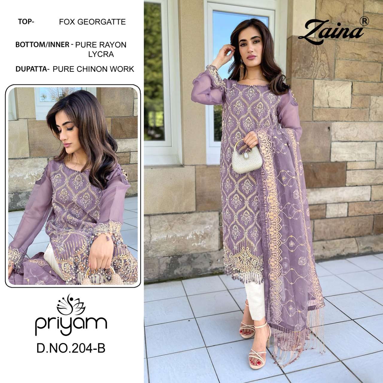 ZAINA 200 SERIES BY PRIYAM 200-A TO 207-B SERIES BEAUTIFUL PAKISTANI SUITS COLORFUL STYLISH FANCY CASUAL WEAR & ETHNIC WEAR FAUX GEORGETTE DRESSES AT WHOLESALE PRICE