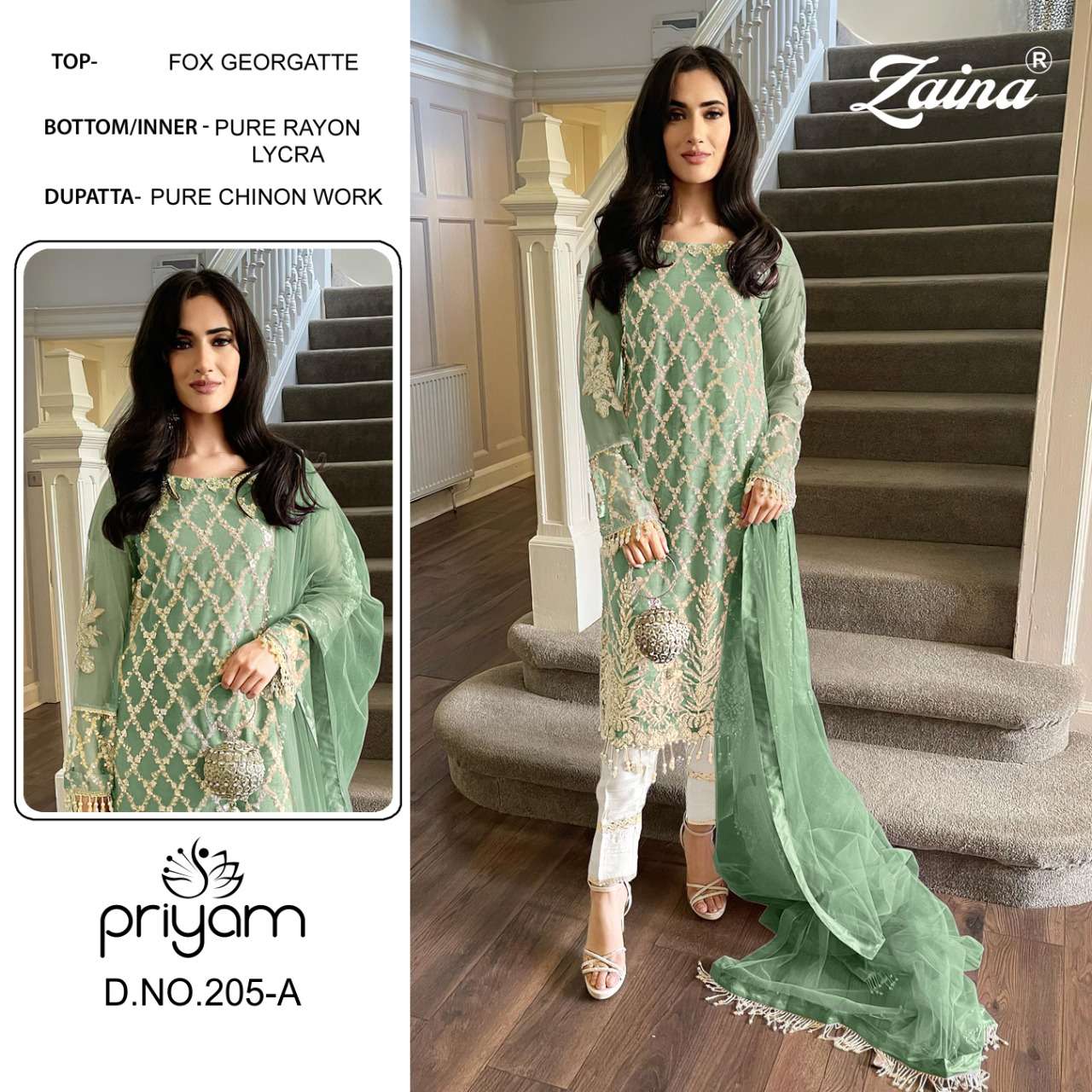 ZAINA 200 SERIES BY PRIYAM 200-A TO 207-B SERIES BEAUTIFUL PAKISTANI SUITS COLORFUL STYLISH FANCY CASUAL WEAR & ETHNIC WEAR FAUX GEORGETTE DRESSES AT WHOLESALE PRICE