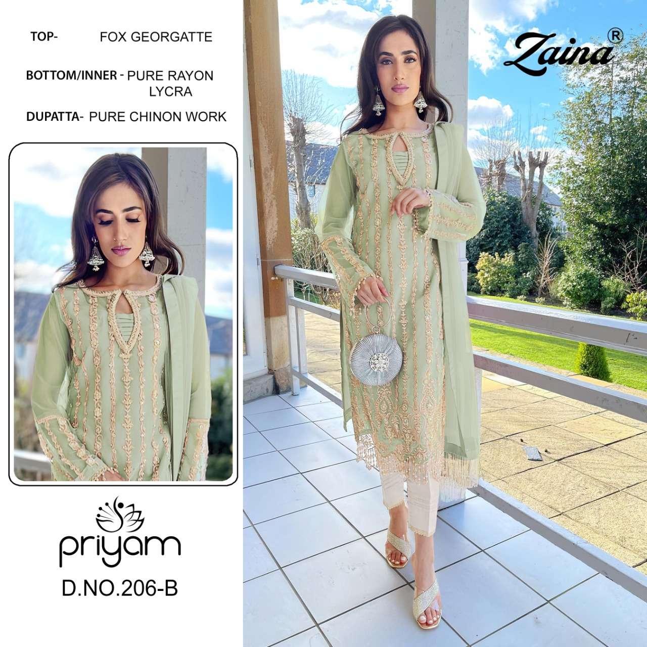 ZAINA 200 SERIES BY PRIYAM 200-A TO 207-B SERIES BEAUTIFUL PAKISTANI SUITS COLORFUL STYLISH FANCY CASUAL WEAR & ETHNIC WEAR FAUX GEORGETTE DRESSES AT WHOLESALE PRICE