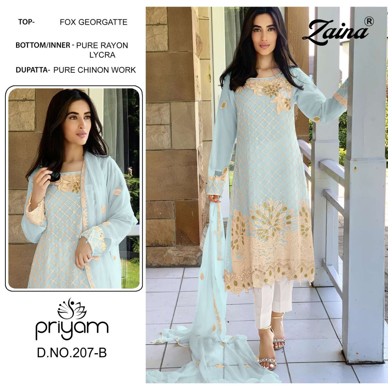 ZAINA 200 SERIES BY PRIYAM 200-A TO 207-B SERIES BEAUTIFUL PAKISTANI SUITS COLORFUL STYLISH FANCY CASUAL WEAR & ETHNIC WEAR FAUX GEORGETTE DRESSES AT WHOLESALE PRICE