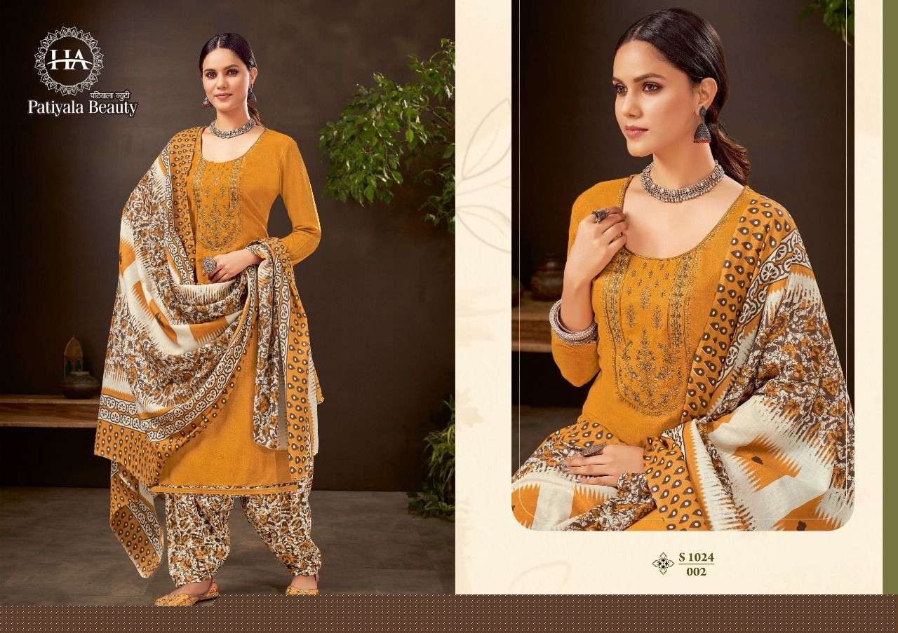 PATIYALA BEAUTY BY HARSHIT FASHION HUB 1024-001 TO 1024-010 SERIES BEAUTIFUL SUITS COLORFUL STYLISH FANCY CASUAL WEAR & ETHNIC WEAR PURE COTTON PRINT DRESSES AT WHOLESALE PRICE