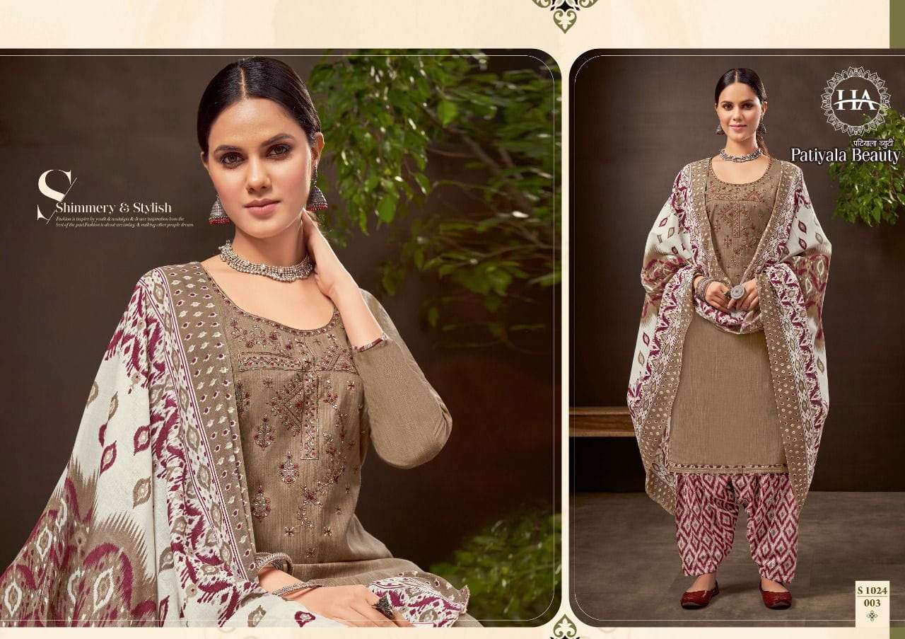 PATIYALA BEAUTY BY HARSHIT FASHION HUB 1024-001 TO 1024-010 SERIES BEAUTIFUL SUITS COLORFUL STYLISH FANCY CASUAL WEAR & ETHNIC WEAR PURE COTTON PRINT DRESSES AT WHOLESALE PRICE