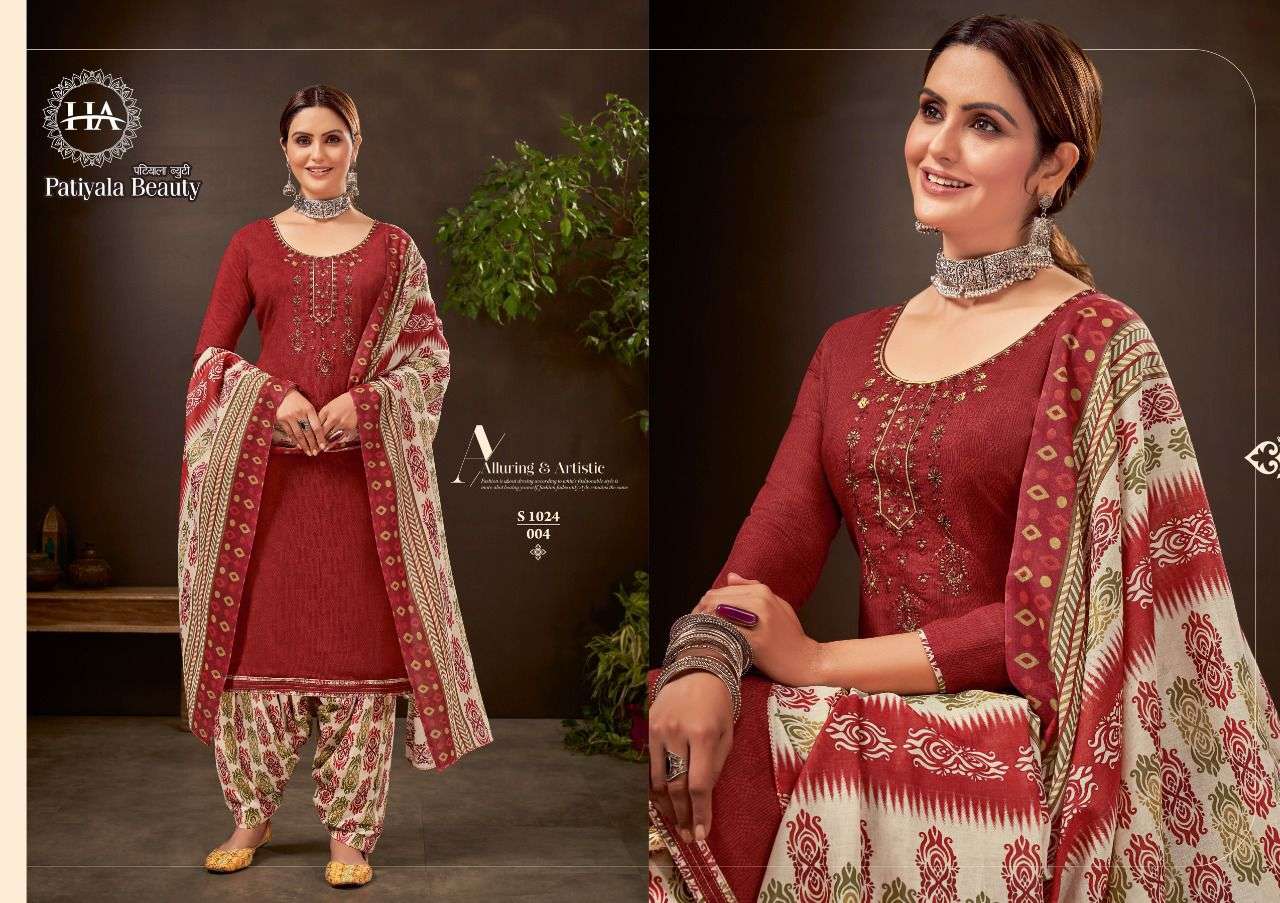 PATIYALA BEAUTY BY HARSHIT FASHION HUB 1024-001 TO 1024-010 SERIES BEAUTIFUL SUITS COLORFUL STYLISH FANCY CASUAL WEAR & ETHNIC WEAR PURE COTTON PRINT DRESSES AT WHOLESALE PRICE