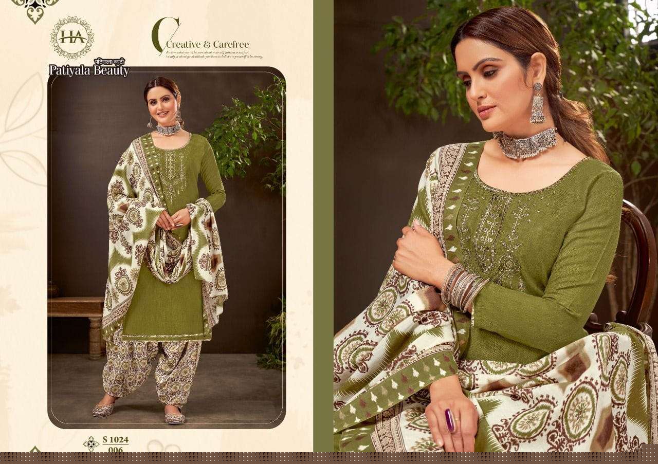 PATIYALA BEAUTY BY HARSHIT FASHION HUB 1024-001 TO 1024-010 SERIES BEAUTIFUL SUITS COLORFUL STYLISH FANCY CASUAL WEAR & ETHNIC WEAR PURE COTTON PRINT DRESSES AT WHOLESALE PRICE