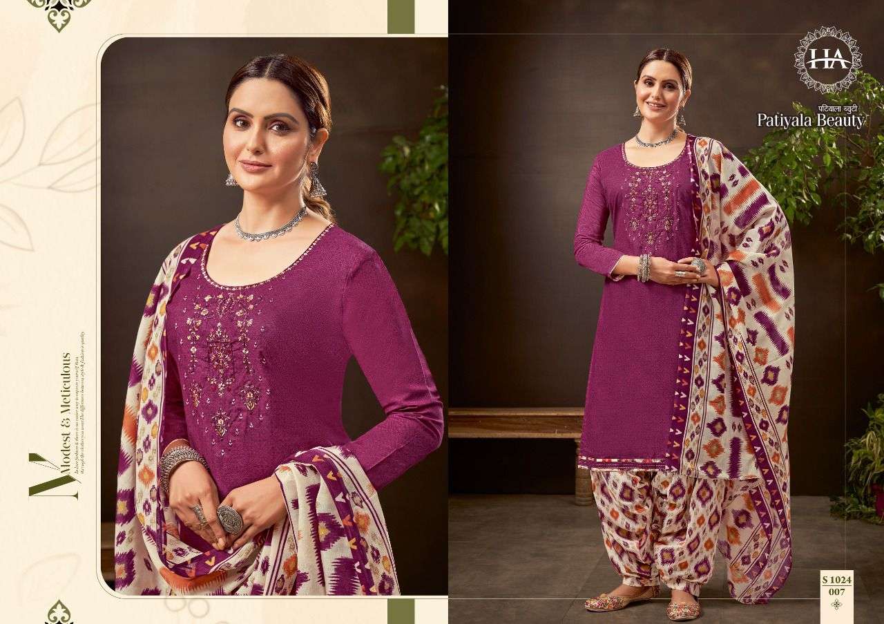 PATIYALA BEAUTY BY HARSHIT FASHION HUB 1024-001 TO 1024-010 SERIES BEAUTIFUL SUITS COLORFUL STYLISH FANCY CASUAL WEAR & ETHNIC WEAR PURE COTTON PRINT DRESSES AT WHOLESALE PRICE