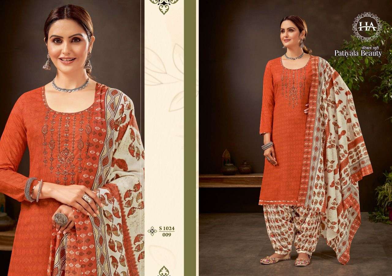 PATIYALA BEAUTY BY HARSHIT FASHION HUB 1024-001 TO 1024-010 SERIES BEAUTIFUL SUITS COLORFUL STYLISH FANCY CASUAL WEAR & ETHNIC WEAR PURE COTTON PRINT DRESSES AT WHOLESALE PRICE