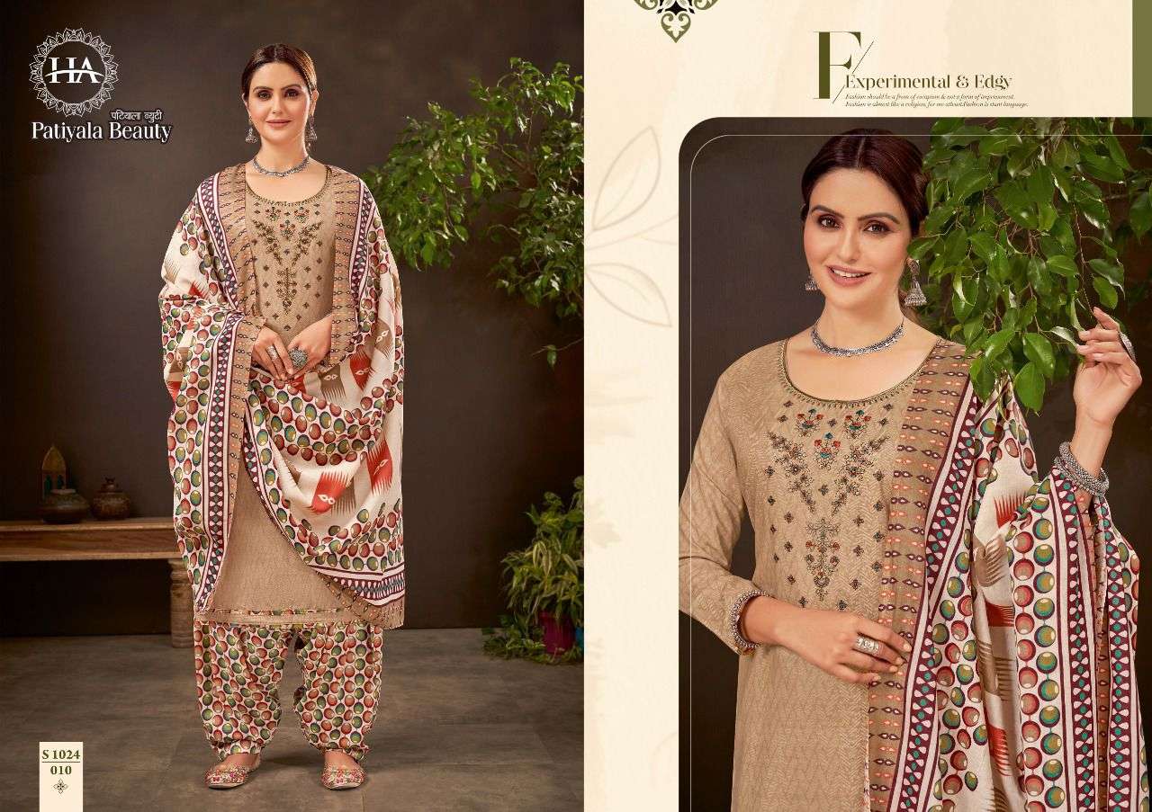 PATIYALA BEAUTY BY HARSHIT FASHION HUB 1024-001 TO 1024-010 SERIES BEAUTIFUL SUITS COLORFUL STYLISH FANCY CASUAL WEAR & ETHNIC WEAR PURE COTTON PRINT DRESSES AT WHOLESALE PRICE