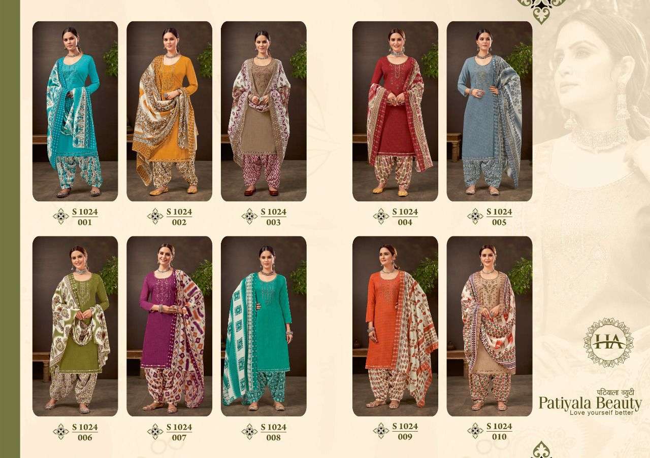 PATIYALA BEAUTY BY HARSHIT FASHION HUB 1024-001 TO 1024-010 SERIES BEAUTIFUL SUITS COLORFUL STYLISH FANCY CASUAL WEAR & ETHNIC WEAR PURE COTTON PRINT DRESSES AT WHOLESALE PRICE
