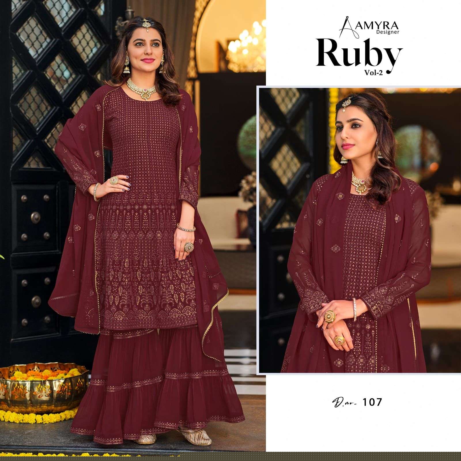 Ruby Vol-2 By Amyra Designer 106 To 109 Series Beautiful Sharara Suits Colorful Stylish Fancy Casual Wear & Ethnic Wear Georgette Dresses At Wholesale Price