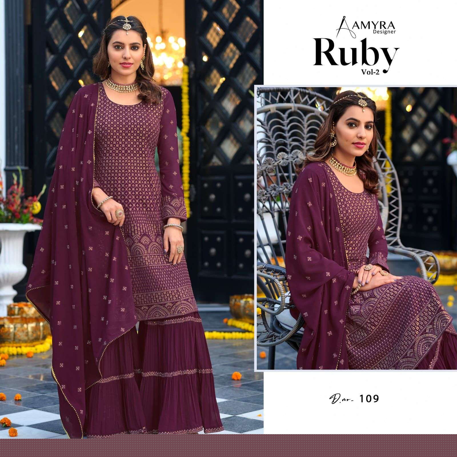 Ruby Vol-2 By Amyra Designer 106 To 109 Series Beautiful Sharara Suits Colorful Stylish Fancy Casual Wear & Ethnic Wear Georgette Dresses At Wholesale Price