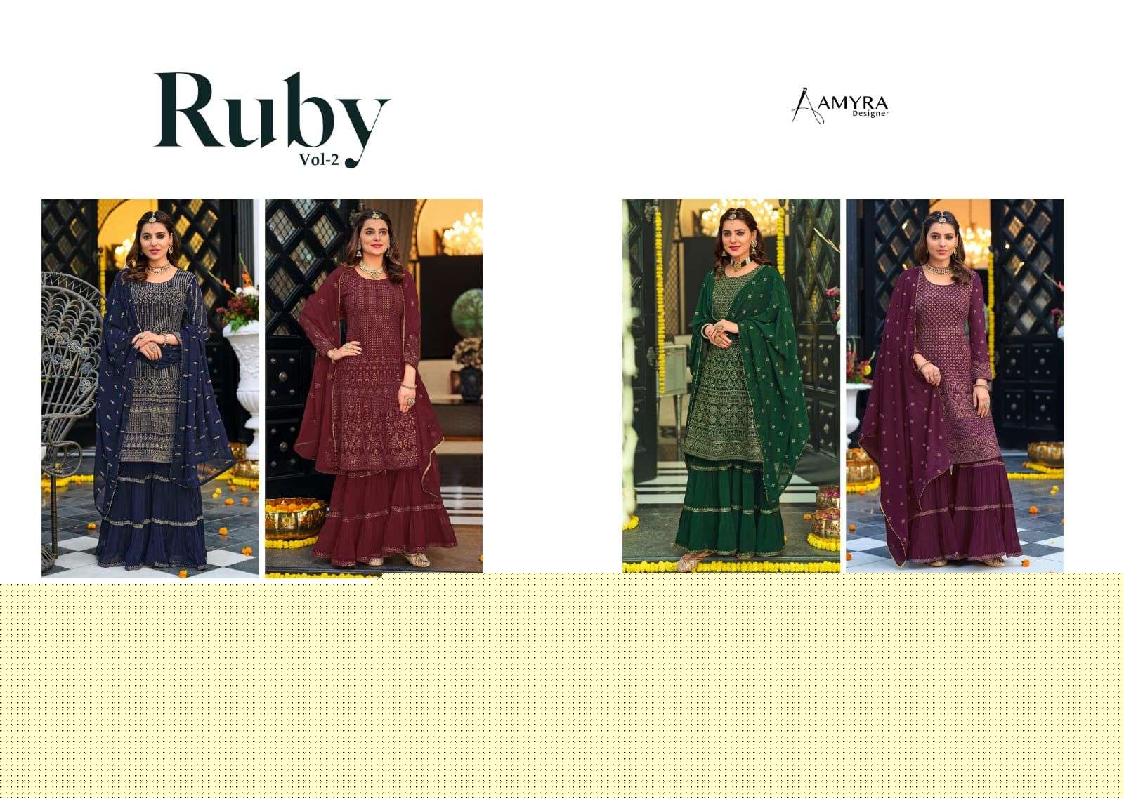 Ruby Vol-2 By Amyra Designer 106 To 109 Series Beautiful Sharara Suits Colorful Stylish Fancy Casual Wear & Ethnic Wear Georgette Dresses At Wholesale Price