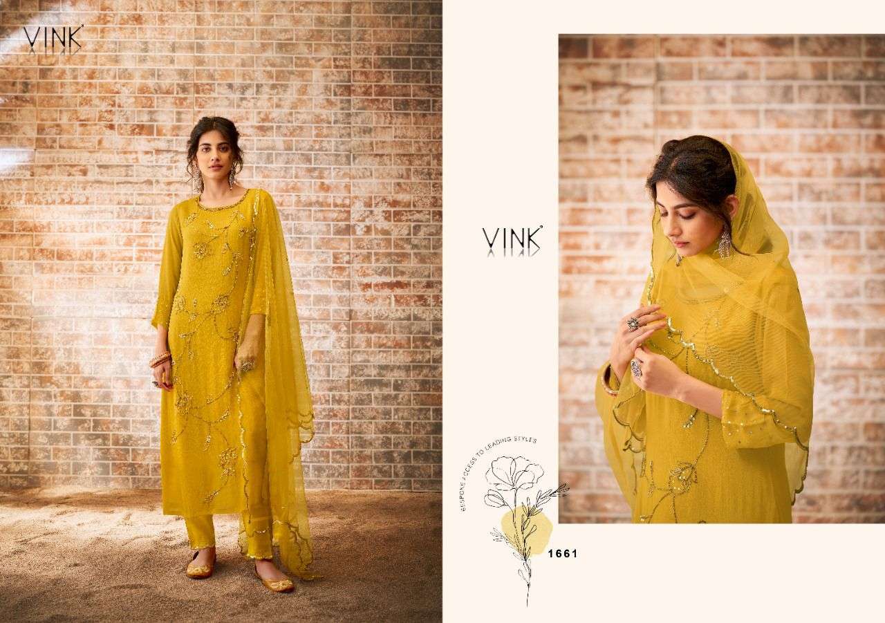 ZIA BY VINK 1661 TO 1666 SERIES BEAUTIFUL SUITS COLORFUL STYLISH FANCY CASUAL WEAR & ETHNIC WEAR GEORGETTE EMBROIDERED DRESSES AT WHOLESALE PRICE