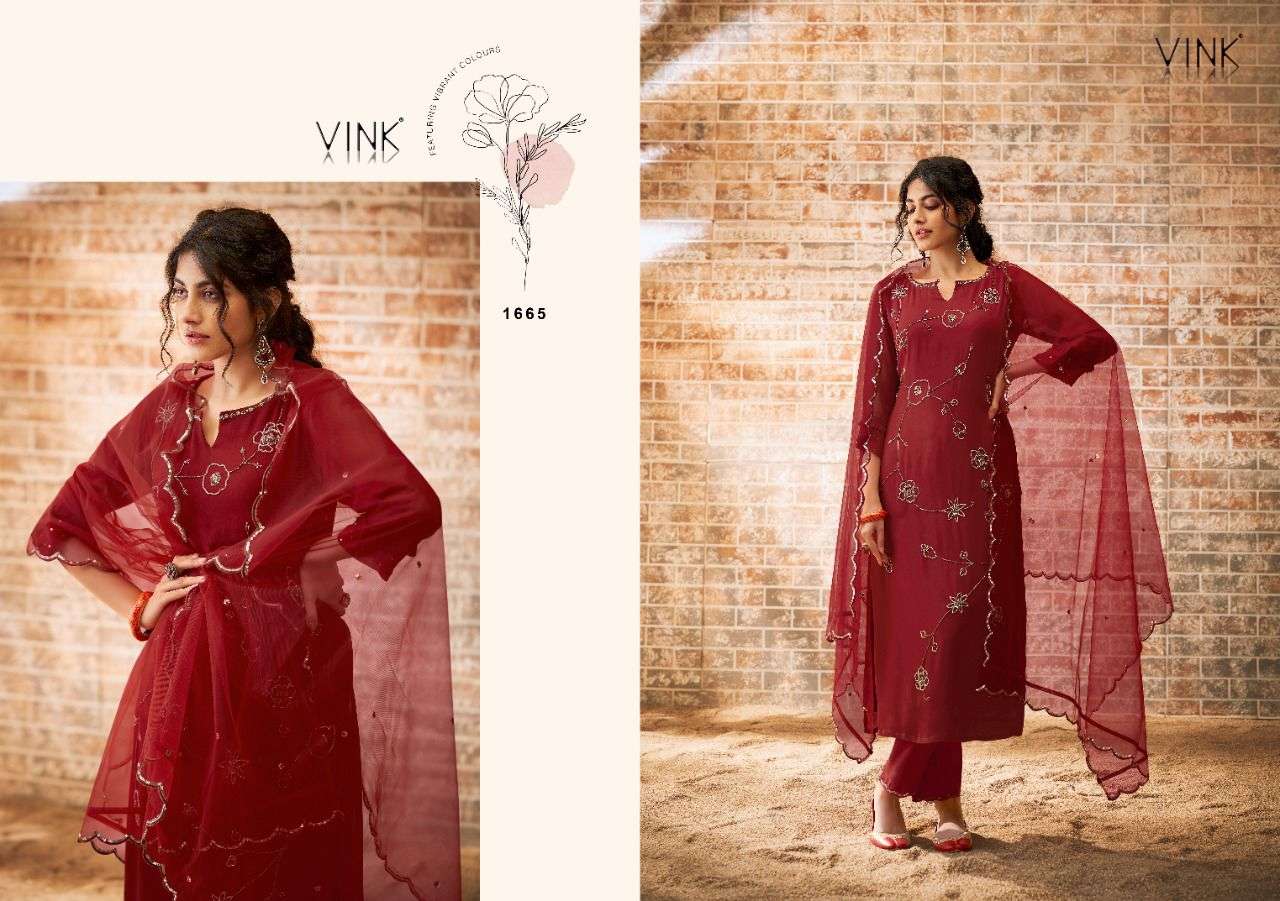 ZIA BY VINK 1661 TO 1666 SERIES BEAUTIFUL SUITS COLORFUL STYLISH FANCY CASUAL WEAR & ETHNIC WEAR GEORGETTE EMBROIDERED DRESSES AT WHOLESALE PRICE