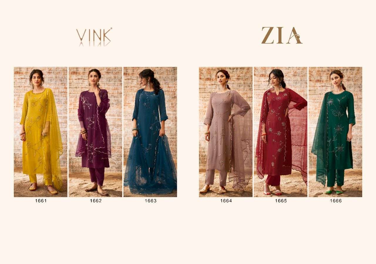 ZIA BY VINK 1661 TO 1666 SERIES BEAUTIFUL SUITS COLORFUL STYLISH FANCY CASUAL WEAR & ETHNIC WEAR GEORGETTE EMBROIDERED DRESSES AT WHOLESALE PRICE
