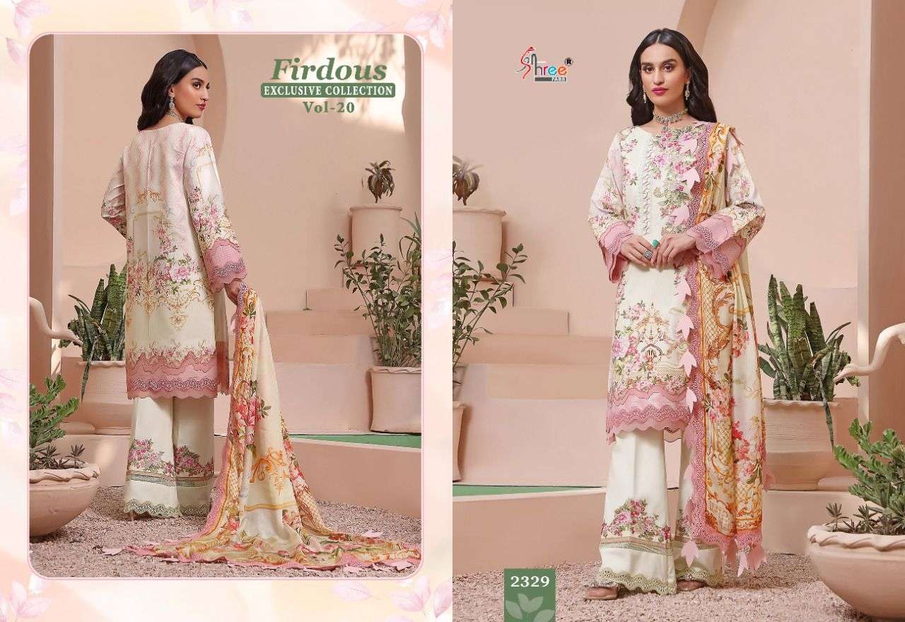 FIRDOUS EXCLUSIVE COLLECTION VOL-20 BY SHREE FABS 2329 TO 2336 SERIES DESIGNER PAKISTANI SUITS BEAUTIFUL FANCY STYLISH COLORFUL PARTY WEAR & OCCASIONAL WEAR PURE LAWN COTTON PRINT WITH EMBROIDERY DRESSES AT WHOLESALE PRICE