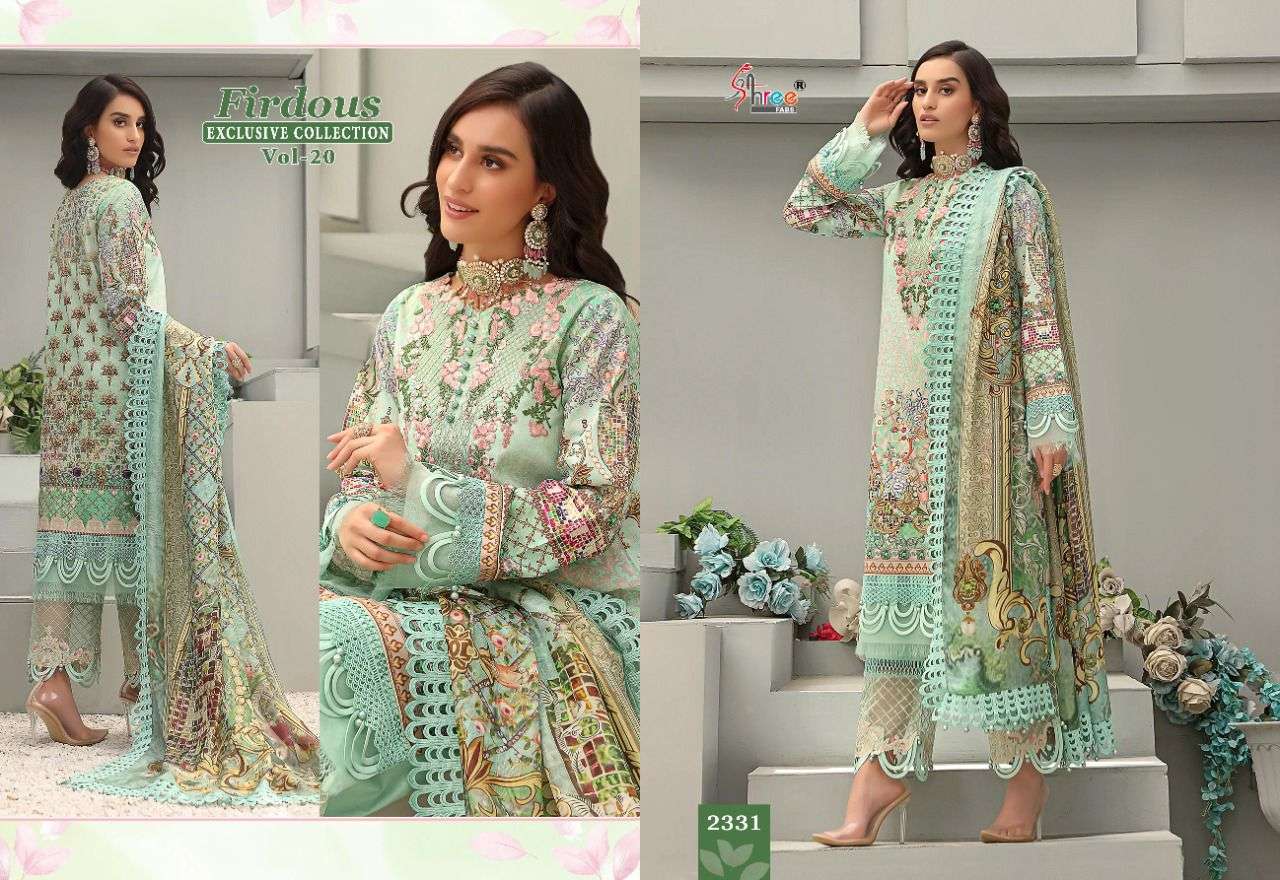 FIRDOUS EXCLUSIVE COLLECTION VOL-20 BY SHREE FABS 2329 TO 2336 SERIES DESIGNER PAKISTANI SUITS BEAUTIFUL FANCY STYLISH COLORFUL PARTY WEAR & OCCASIONAL WEAR PURE LAWN COTTON PRINT WITH EMBROIDERY DRESSES AT WHOLESALE PRICE