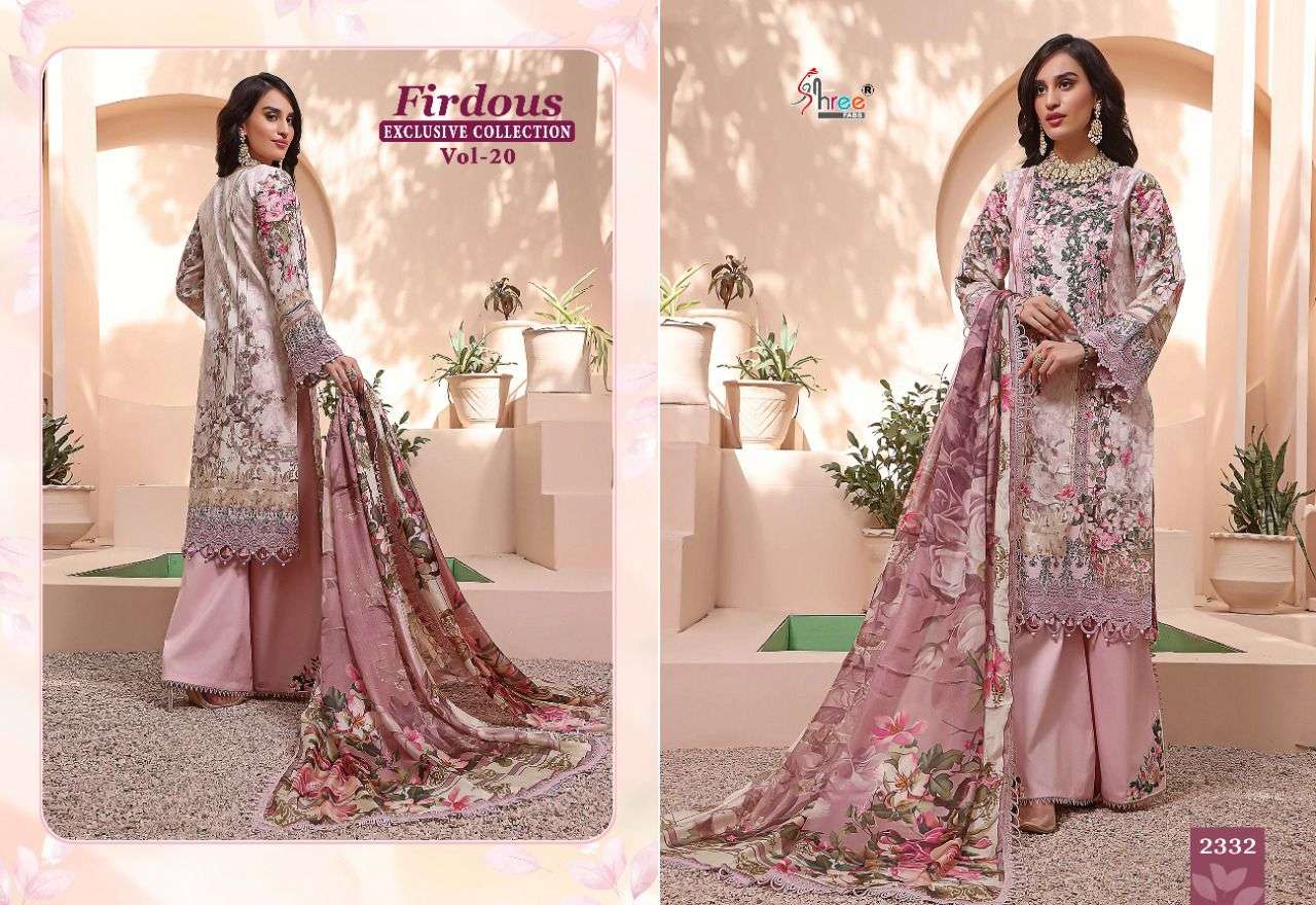FIRDOUS EXCLUSIVE COLLECTION VOL-20 BY SHREE FABS 2329 TO 2336 SERIES DESIGNER PAKISTANI SUITS BEAUTIFUL FANCY STYLISH COLORFUL PARTY WEAR & OCCASIONAL WEAR PURE LAWN COTTON PRINT WITH EMBROIDERY DRESSES AT WHOLESALE PRICE