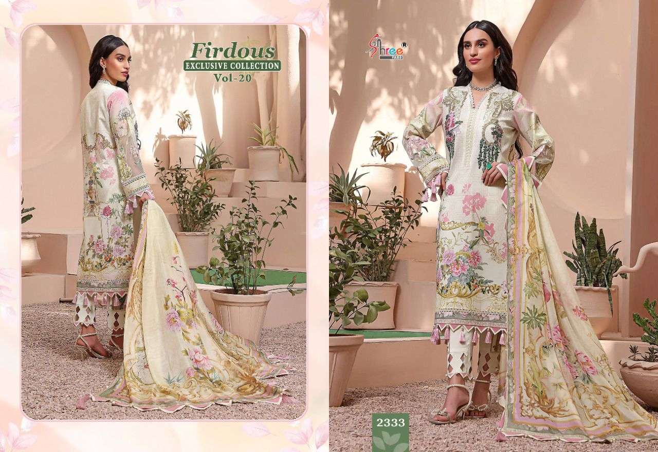 FIRDOUS EXCLUSIVE COLLECTION VOL-20 BY SHREE FABS 2329 TO 2336 SERIES DESIGNER PAKISTANI SUITS BEAUTIFUL FANCY STYLISH COLORFUL PARTY WEAR & OCCASIONAL WEAR PURE LAWN COTTON PRINT WITH EMBROIDERY DRESSES AT WHOLESALE PRICE