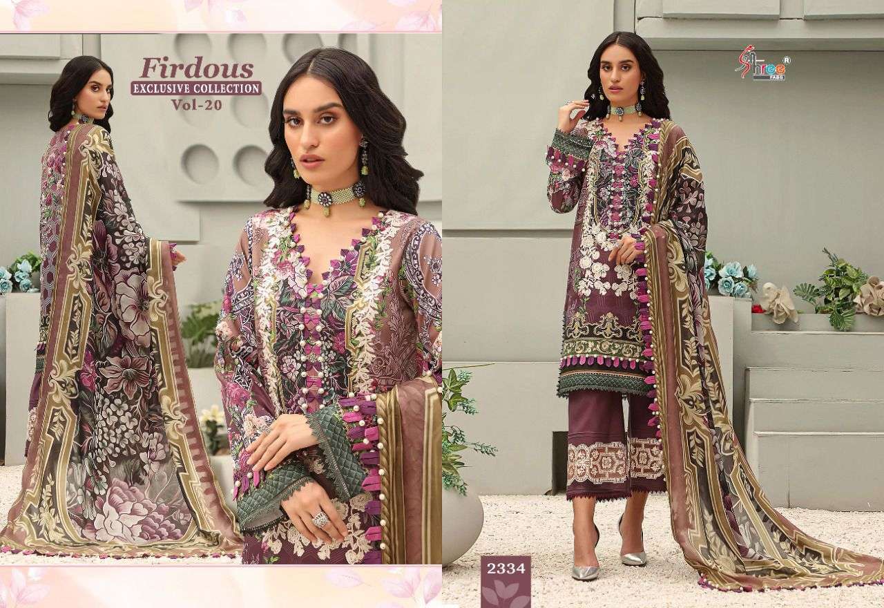 FIRDOUS EXCLUSIVE COLLECTION VOL-20 BY SHREE FABS 2329 TO 2336 SERIES DESIGNER PAKISTANI SUITS BEAUTIFUL FANCY STYLISH COLORFUL PARTY WEAR & OCCASIONAL WEAR PURE LAWN COTTON PRINT WITH EMBROIDERY DRESSES AT WHOLESALE PRICE