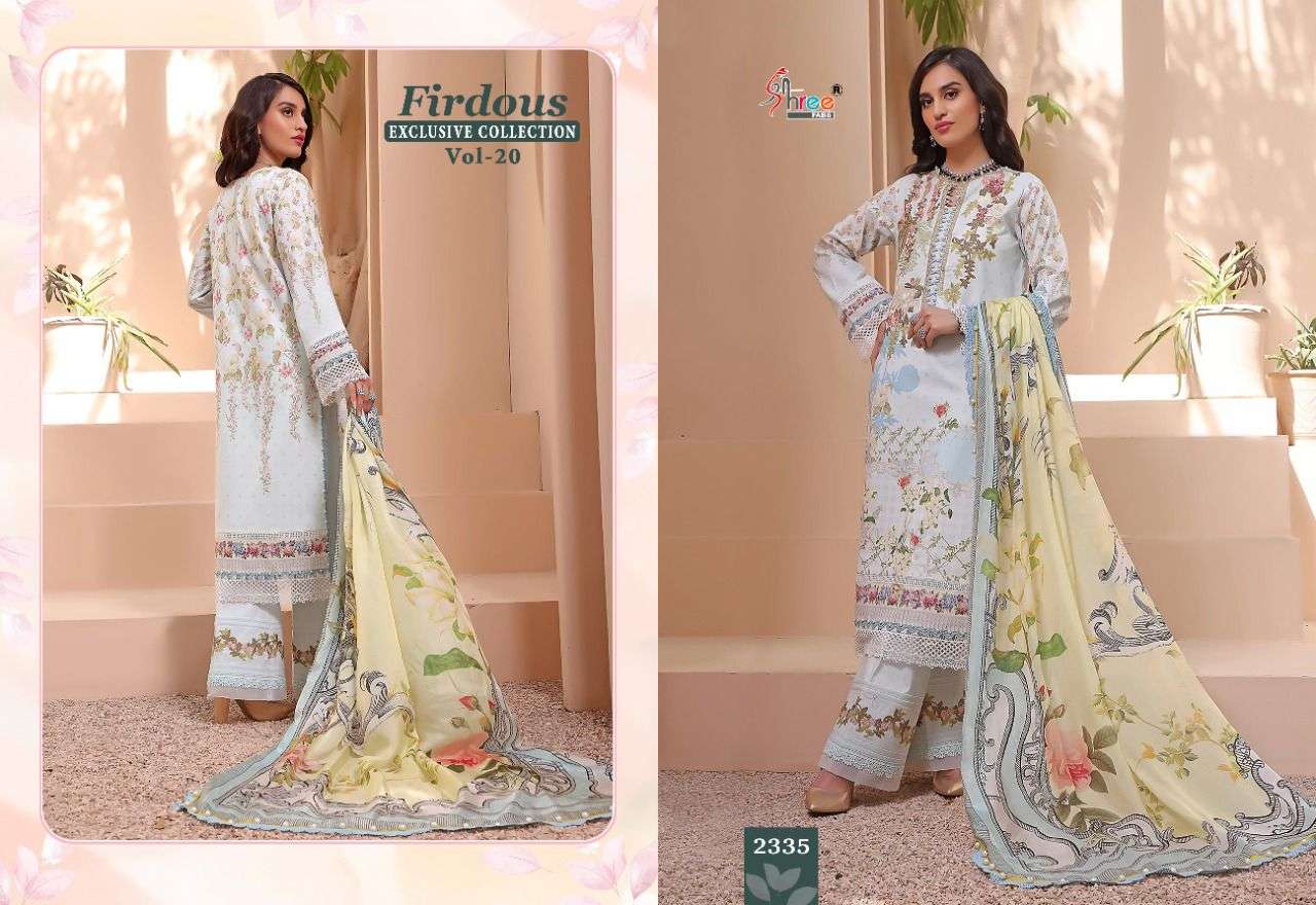 FIRDOUS EXCLUSIVE COLLECTION VOL-20 BY SHREE FABS 2329 TO 2336 SERIES DESIGNER PAKISTANI SUITS BEAUTIFUL FANCY STYLISH COLORFUL PARTY WEAR & OCCASIONAL WEAR PURE LAWN COTTON PRINT WITH EMBROIDERY DRESSES AT WHOLESALE PRICE