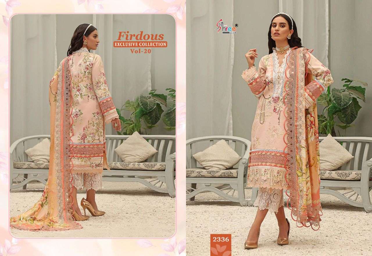 FIRDOUS EXCLUSIVE COLLECTION VOL-20 BY SHREE FABS 2329 TO 2336 SERIES DESIGNER PAKISTANI SUITS BEAUTIFUL FANCY STYLISH COLORFUL PARTY WEAR & OCCASIONAL WEAR PURE LAWN COTTON PRINT WITH EMBROIDERY DRESSES AT WHOLESALE PRICE