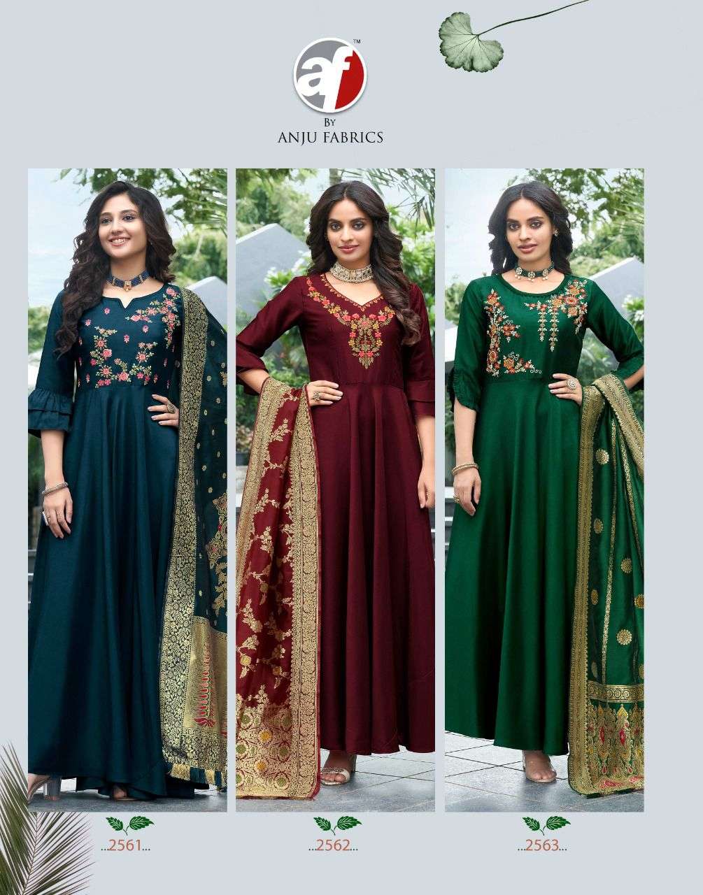 HASEEN PAL VOL-8 BY AF 2561 TO 2566 SERIES BEAUTIFUL STYLISH FANCY COLORFUL CASUAL WEAR & ETHNIC WEAR BEMBERG SILK GOWNS WITH DUPATTA AT WHOLESALE PRICE