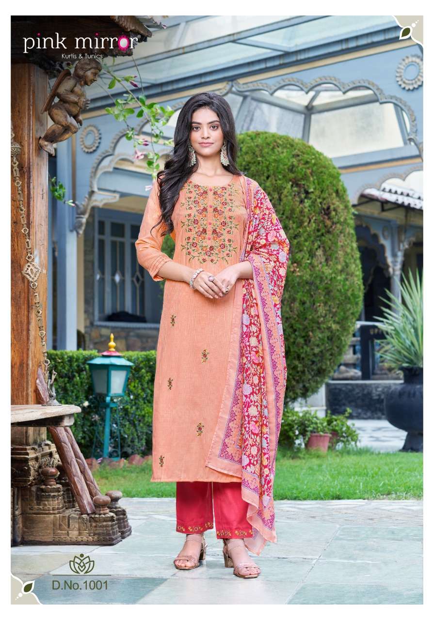 INSPIRE BY PINK MIRROR 1001 TO 1006 SERIES BEAUTIFUL SUITS COLORFUL STYLISH FANCY CASUAL WEAR & ETHNIC WEAR VISCOSE EMBROIDERED DRESSES AT WHOLESALE PRICE