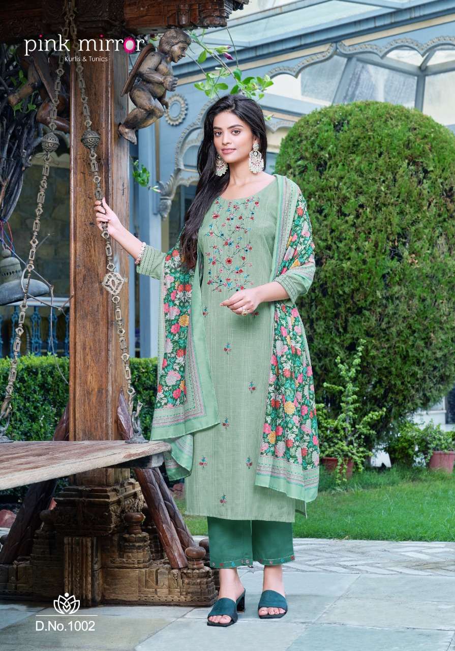 INSPIRE BY PINK MIRROR 1001 TO 1006 SERIES BEAUTIFUL SUITS COLORFUL STYLISH FANCY CASUAL WEAR & ETHNIC WEAR VISCOSE EMBROIDERED DRESSES AT WHOLESALE PRICE