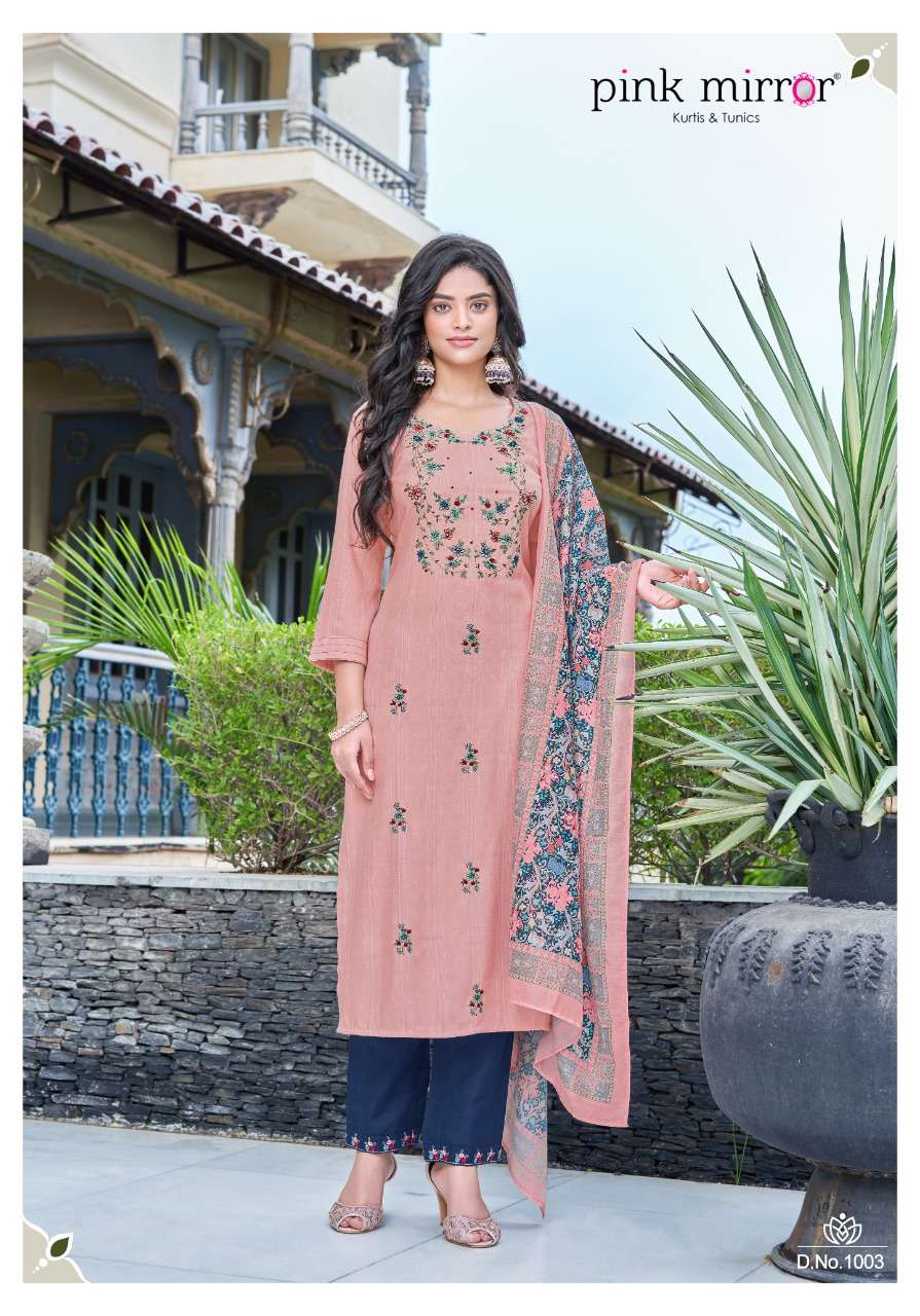 INSPIRE BY PINK MIRROR 1001 TO 1006 SERIES BEAUTIFUL SUITS COLORFUL STYLISH FANCY CASUAL WEAR & ETHNIC WEAR VISCOSE EMBROIDERED DRESSES AT WHOLESALE PRICE