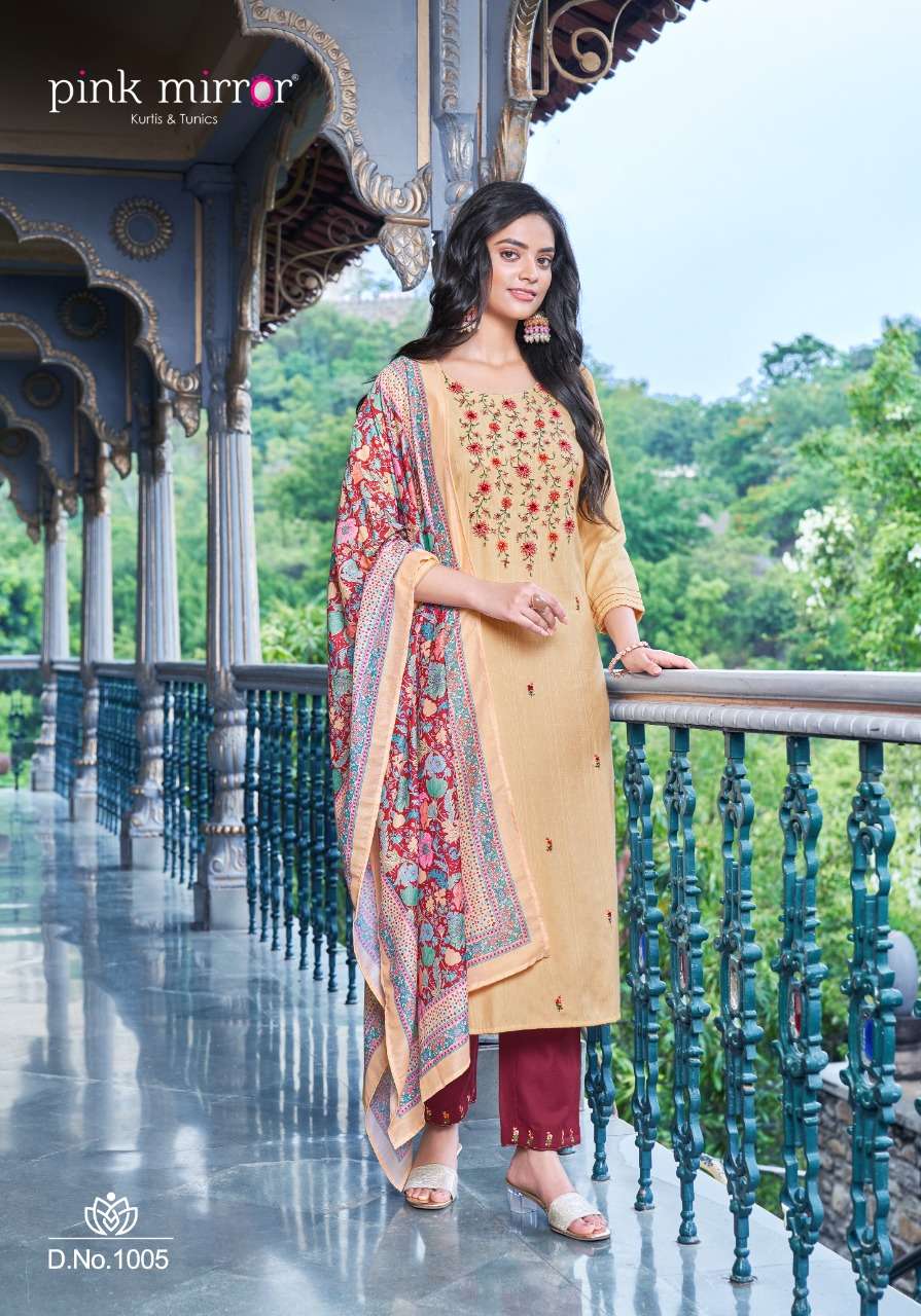 INSPIRE BY PINK MIRROR 1001 TO 1006 SERIES BEAUTIFUL SUITS COLORFUL STYLISH FANCY CASUAL WEAR & ETHNIC WEAR VISCOSE EMBROIDERED DRESSES AT WHOLESALE PRICE