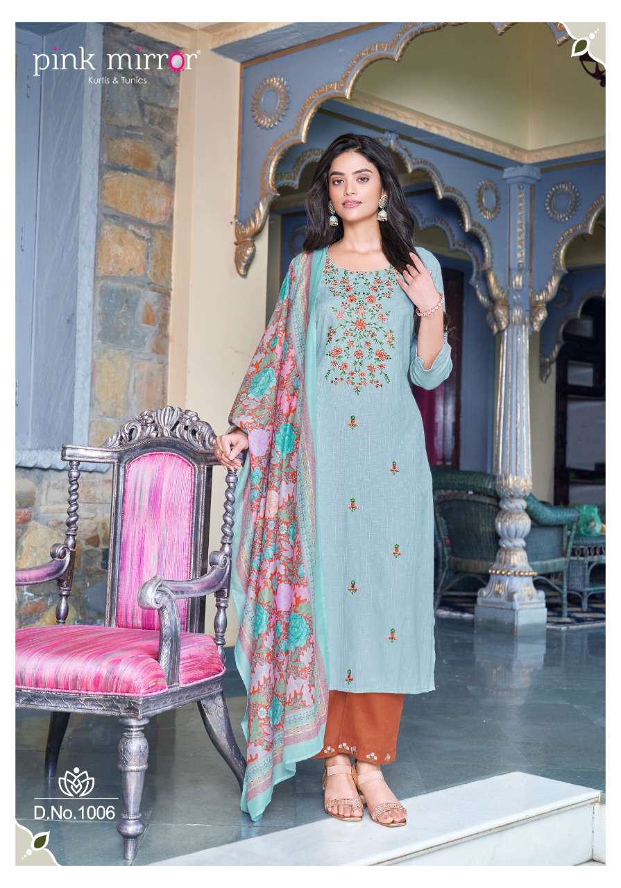 INSPIRE BY PINK MIRROR 1001 TO 1006 SERIES BEAUTIFUL SUITS COLORFUL STYLISH FANCY CASUAL WEAR & ETHNIC WEAR VISCOSE EMBROIDERED DRESSES AT WHOLESALE PRICE