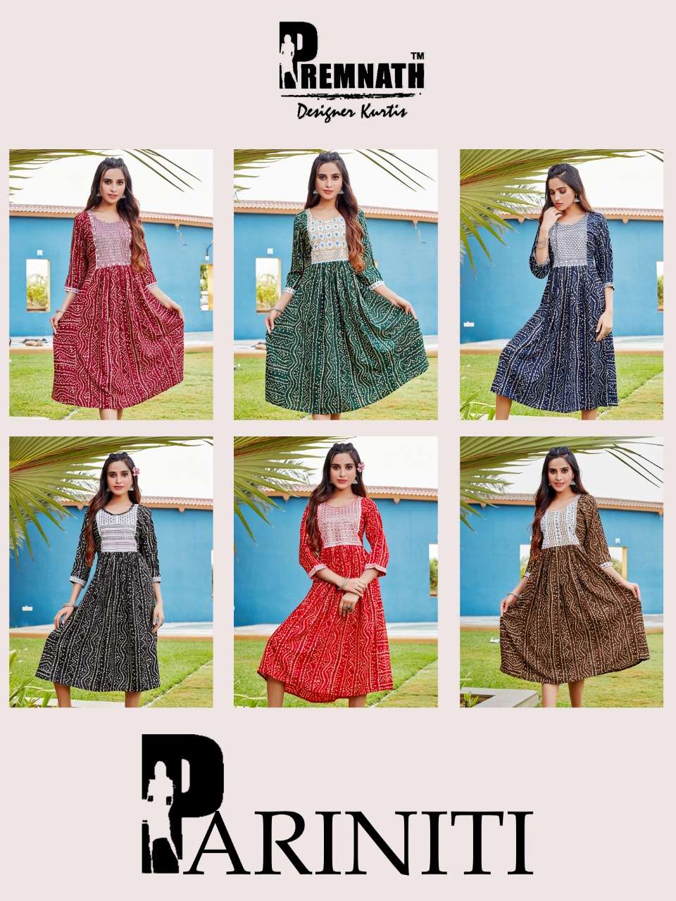 PARINITI BY PREMNATH 01 TO 06 SERIES DESIGNER STYLISH FANCY COLORFUL BEAUTIFUL PARTY WEAR & ETHNIC WEAR COLLECTION RAYON PRINT KURTIS AT WHOLESALE PRICE